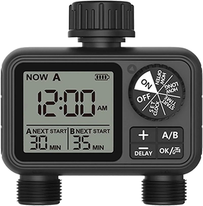Pinolex 2-Outlet Digital Water Timer A/B-Zone Independent Programmer Control Adjustable Sprinkler Easy Installation - Image 1