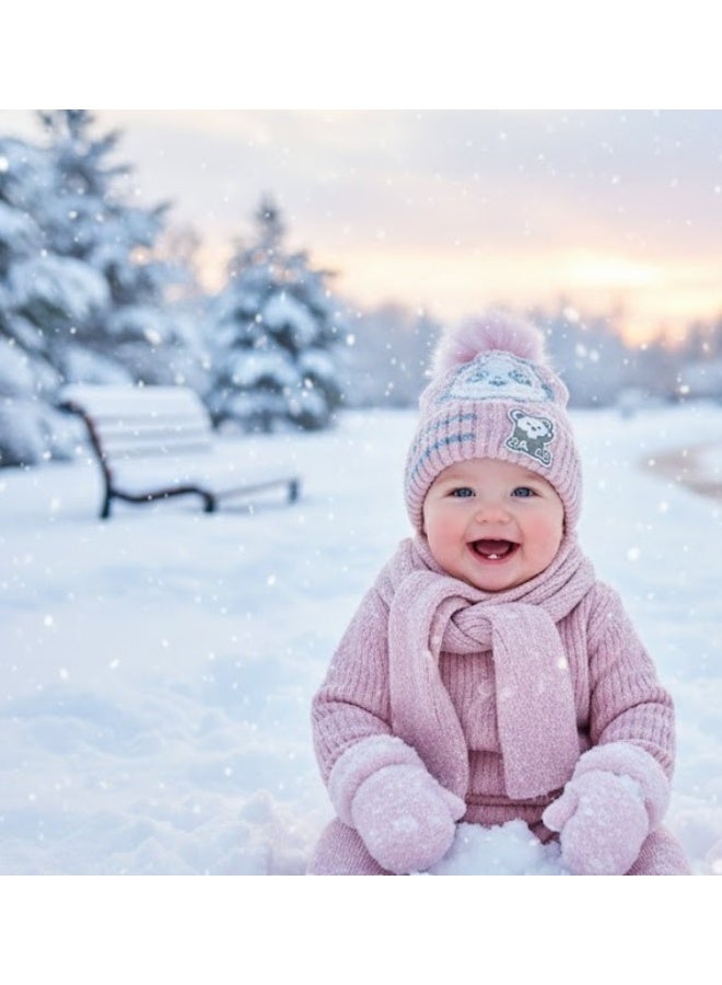 طقم قبعة ايس كاب شتوية للأطفال مع وشاح اسكرف للأولاد والبنات - Image 1