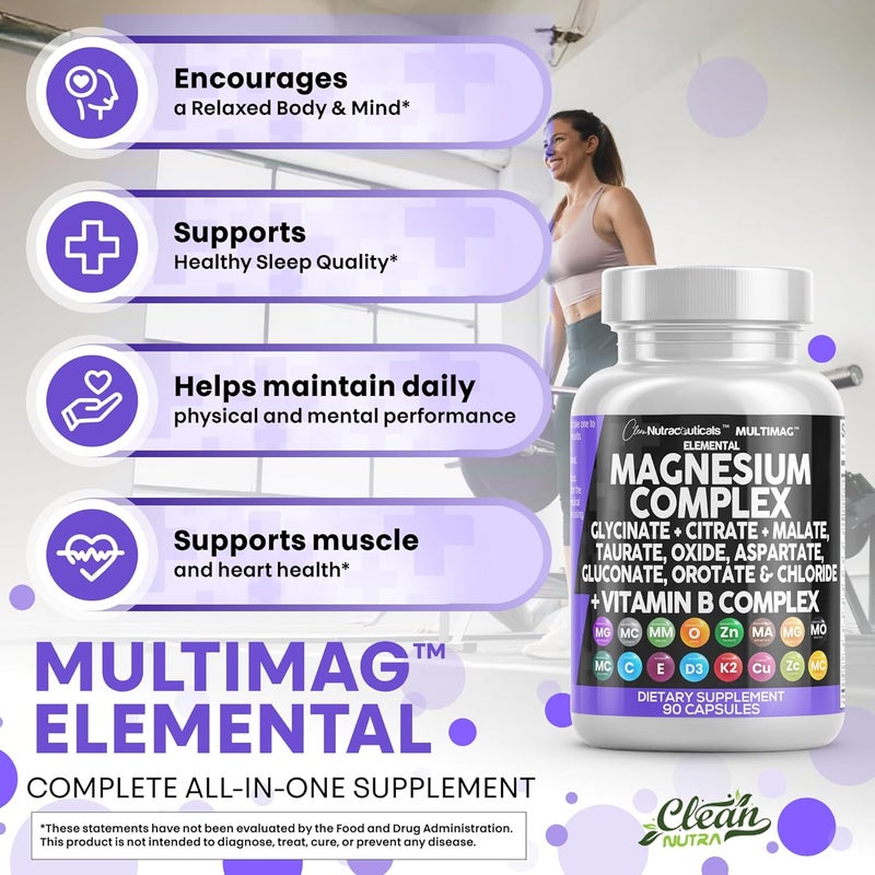 Clean Nutraceuticals Magnesium Complex with Magnesium Glycinate Citrate Malate Oxide Taurate Aspartate Orotate  Mag Chloride Zinc Copper Manganese  Vitamin C B1 B2 B6 B12 Complex  1Pack - Image 5