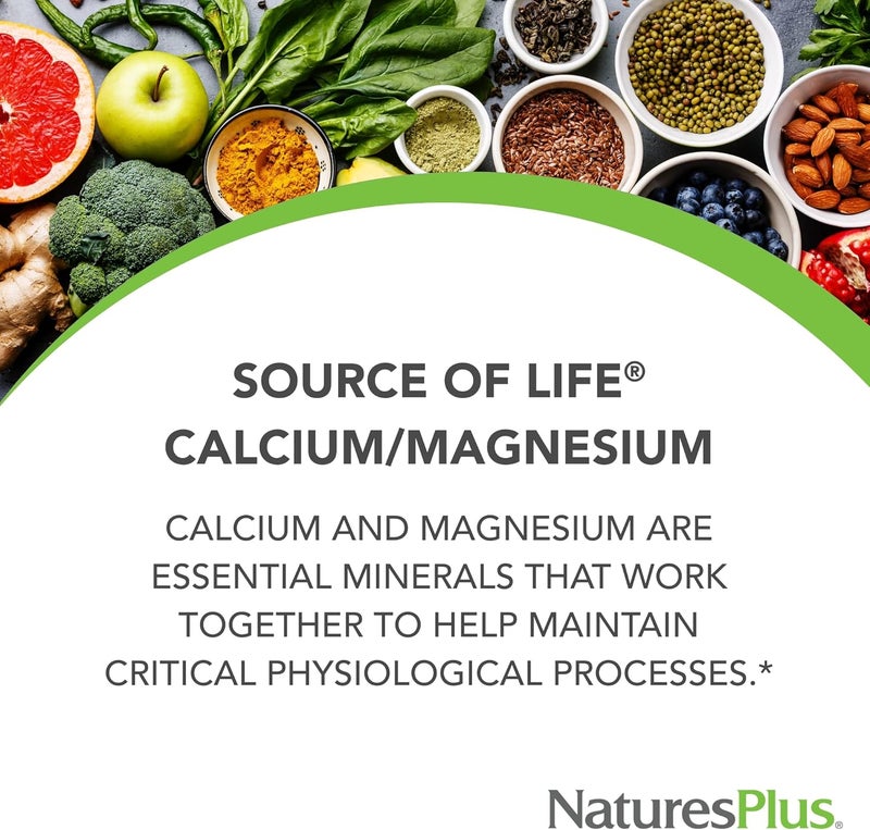 NaturesPlus Source of Life CalMag Mineral Supplement 500 mg Calcium 250 mg Magnesium 180 Vegetarian Tablets  Whole Food Supplement Promotes Bone Health  GlutenFree  90 Servings - Image 3