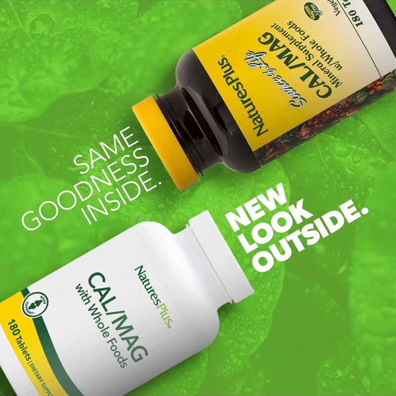 NaturesPlus Source of Life CalMag Mineral Supplement 500 mg Calcium 250 mg Magnesium 180 Vegetarian Tablets  Whole Food Supplement Promotes Bone Health  GlutenFree  90 Servings - Image 2