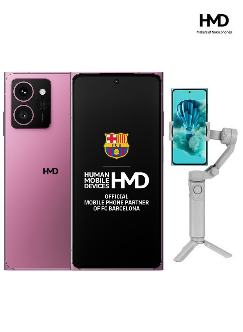 HMD (Makers of Nokia) Skyline 5G Dual SIM Neon Pink 12+12GB RAM 256GB + 3 axis Foldable Gimbal + 1 year Screen Damage Protection - Middle East Version - Image 1