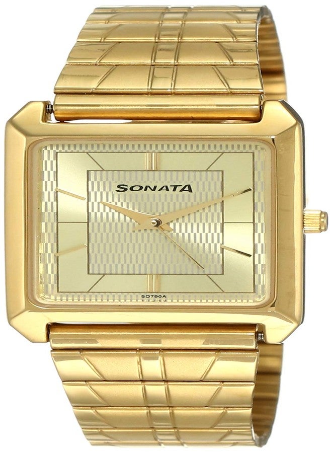 Sonata Quartz Analog Champagne Dial Gold Metal Strap Watch for Men - NT7007YM13 - Image 1