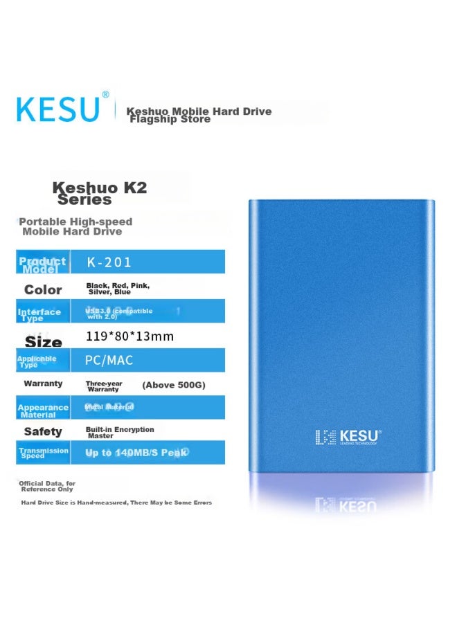 Kesu 500gb Portable Hard Drive, Large Capacity, Usb3.0, K201, 2.5-inch, Sky Blue, External Mechanical Hard Drive, For Storing Files And Photos, Backup, Large Usb Flash Drive - Image 2