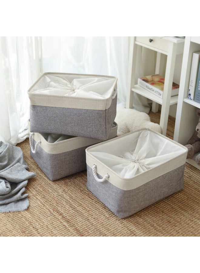 Eekiks Style Cotton And Linen Storage Basket, Thickened Double-layer Storage Basket With Drawstring, Foldable Laundry Hamper, Cotton And Linen Blue Large Size - Image 2