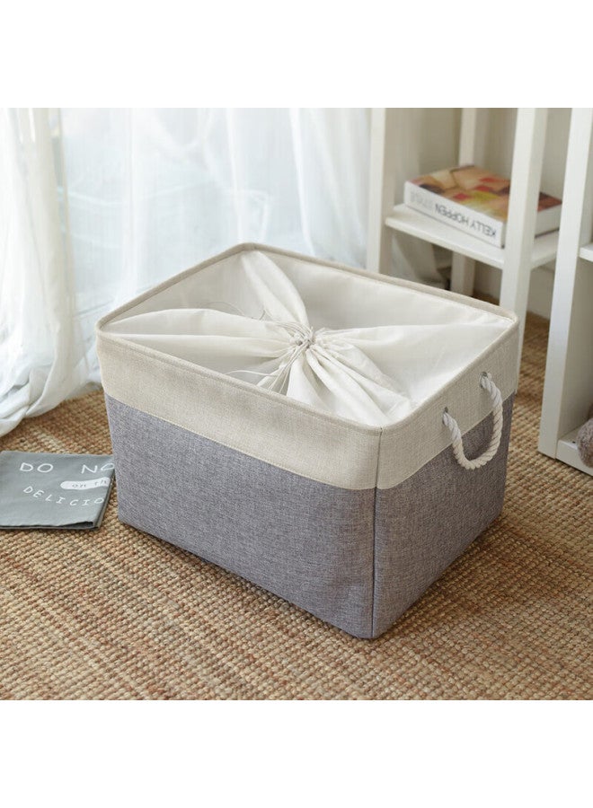 Eekiks Style Cotton And Linen Storage Basket, Thickened Double-layer Storage Basket With Drawstring, Foldable Laundry Hamper, Cotton And Linen Blue Large Size - Image 4