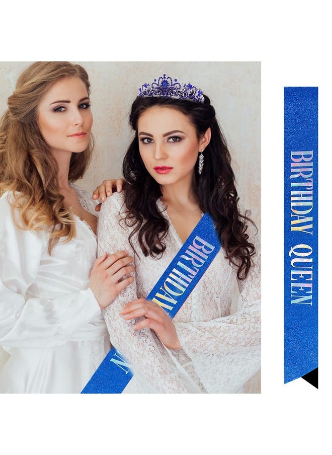 Velscrun Velscrun Happy Birthday Queen Blue Silver Tiara Crowns for Women, Birthday Sash, Birthday Party Favors Supplies Birthday Gift for Her, 50th Birthday Party Decorations, Birthday Stuff Accessories  - Image 2