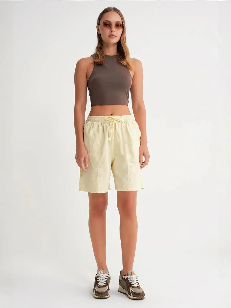 MixRay Mixray High Waist Cotton Drawstring Mini Shorts
