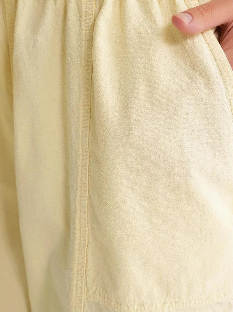 Mixray Lemon Yellow Mixray High Waist Cotton Drawstring Mini Shorts for Women | Best Price UAE