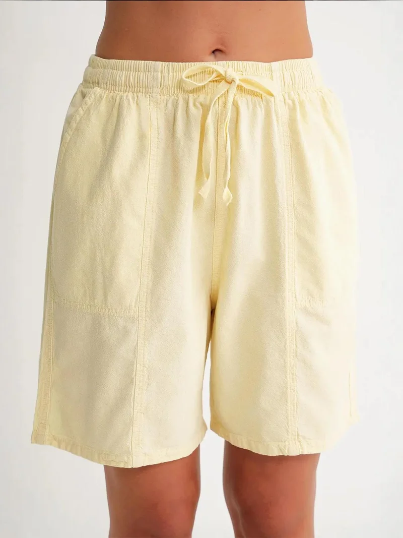 Mixray Lemon Yellow Mixray High Waist Cotton Drawstring Mini Shorts for Women | Best Price UAE