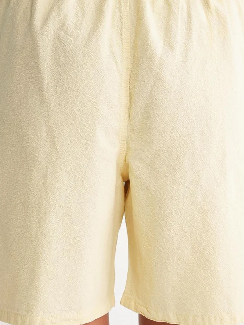 Mixray Lemon Yellow Mixray High Waist Cotton Drawstring Mini Shorts for Women | Best Price UAE