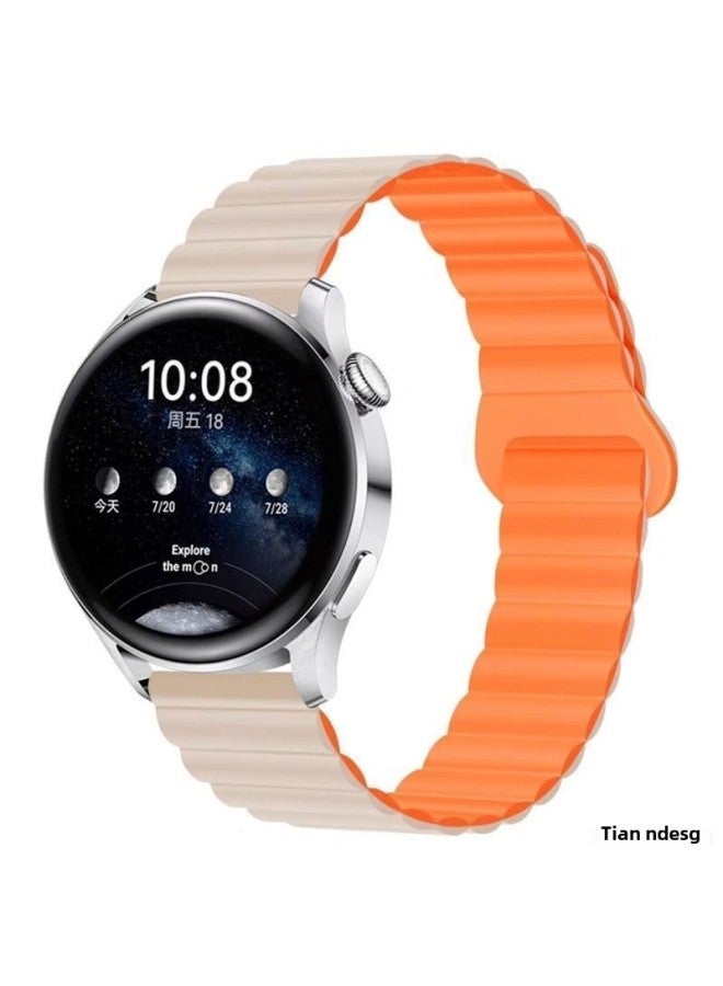 Magnetic Silicone Strap For huawei Glory Xiaomi Vivo Samsung Jiaming Watch Strap 20/22MM Wrist Strap-Color:For huawei Gt2 42mm-【starlight Color With Orange】 Magnetic Silicone Strap With Buckle - Image 1