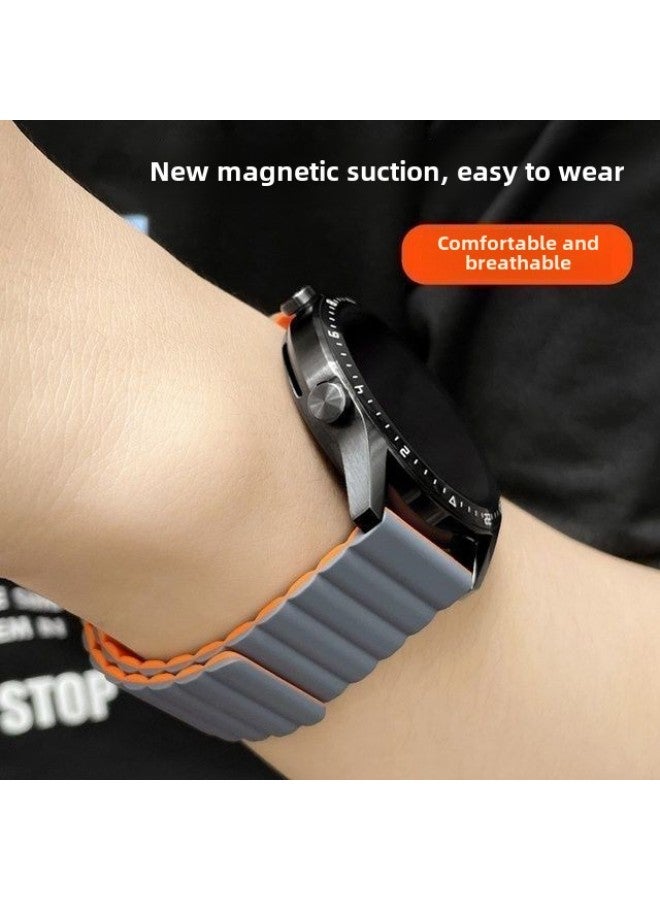Magnetic Silicone Strap For huawei Glory Xiaomi Vivo Samsung Jiaming Watch Strap 20/22MM Wrist Strap-Color:For huawei Gt2 42mm-【starlight Color With Orange】 Magnetic Silicone Strap With Buckle - Image 4