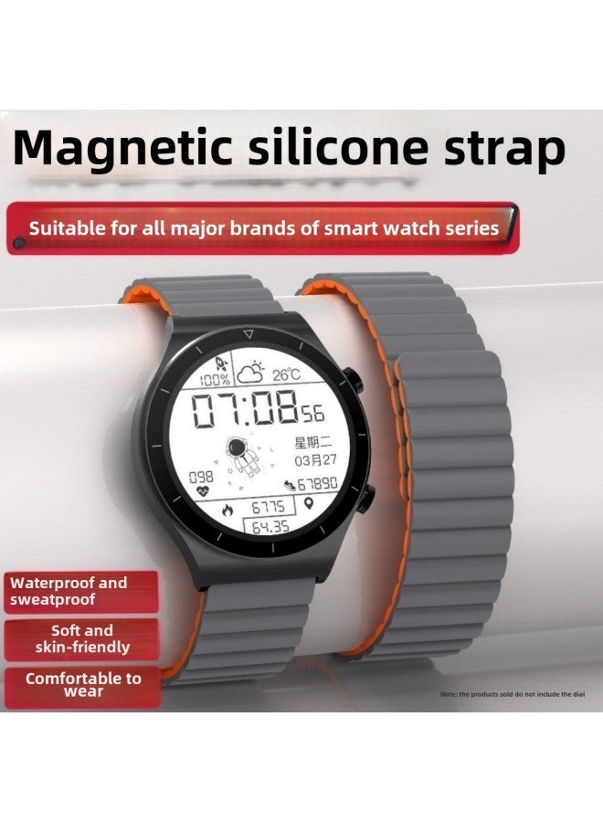 Magnetic Silicone Strap For huawei Glory Xiaomi Vivo Samsung Jiaming Watch Strap 20/22MM Wrist Strap-Color:For huawei Gt2 42mm-【starlight Color With Orange】 Magnetic Silicone Strap With Buckle - Image 2