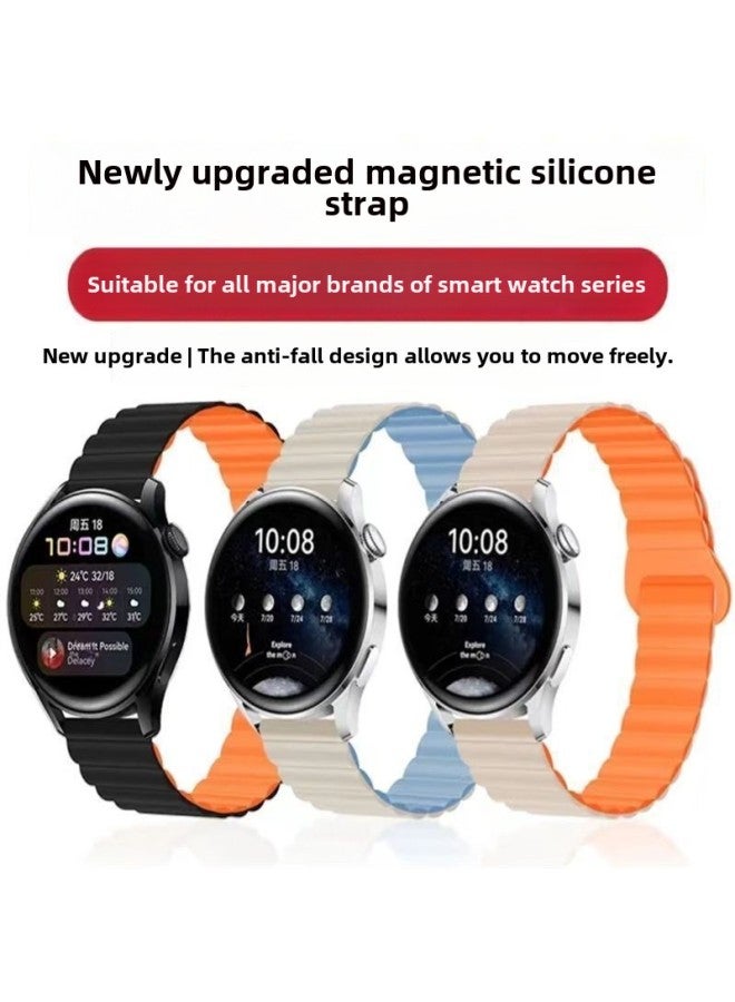Magnetic Silicone Strap For huawei Glory Xiaomi Vivo Samsung Jiaming Watch Strap 20/22MM Wrist Strap-Color:For huawei Gt2 42mm-【starlight Color With Orange】 Magnetic Silicone Strap With Buckle - Image 3