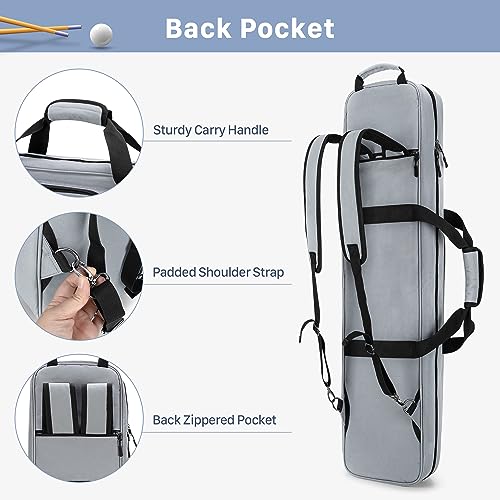 GOBUROS 4x5 Pool Cue Case, Billiard Stick Carrying Case Holds 4 Butts and 5 Shafts, Soft Pool Stick Bag with Large Front Accessories Pockets and Shoulder Strap for Easy Carry, Gray - Image 4