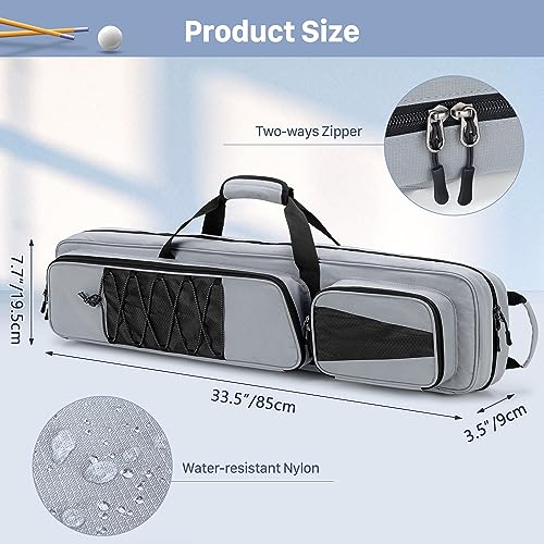 GOBUROS 4x5 Pool Cue Case, Billiard Stick Carrying Case Holds 4 Butts and 5 Shafts, Soft Pool Stick Bag with Large Front Accessories Pockets and Shoulder Strap for Easy Carry, Gray - Image 5
