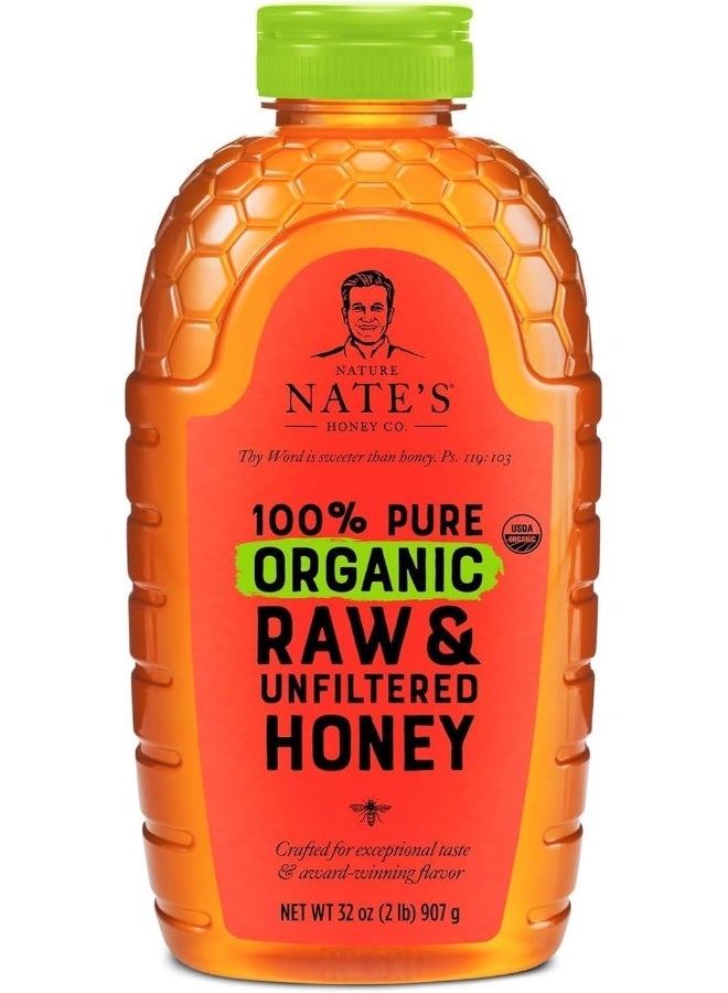 Nature Nate's Nate's Organic 100% Pure, Raw & Unfiltered Honey - USDA Certified Organic - 32oz. Squeeze Bottle - Image 1