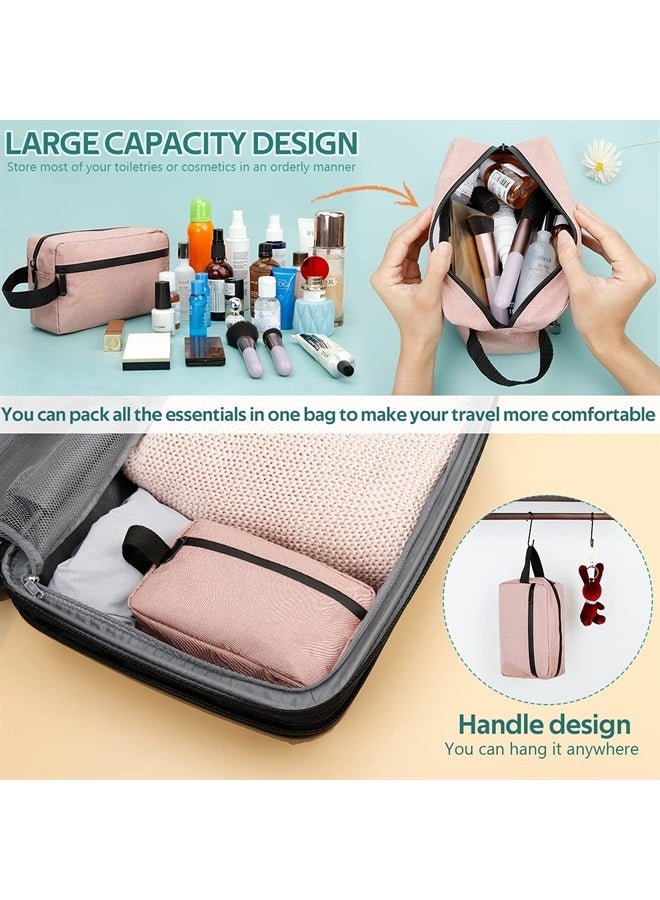 FUNSEED Travel Toiletry Bag for Women and Men, Water-resistant Shaving Bag for Toiletries Accessories, Foldable Storage Bags with Divider and Handle for Cosmetics Toiletries Brushes Tools (Pink) - Image 3