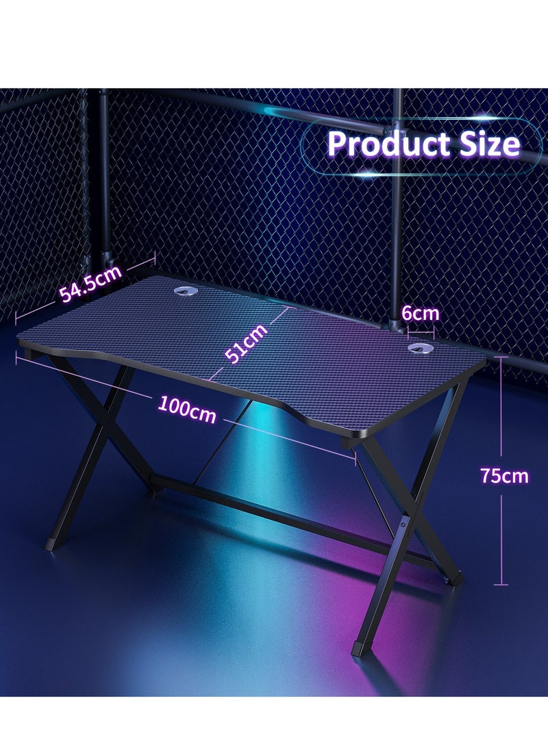 FAMAPY Gaming Table 100x54.5x75cm,Small Office Desk with Cable Hole, Compact  Gaming Desk,Carbon Fiber  PC Workstations - Image 2