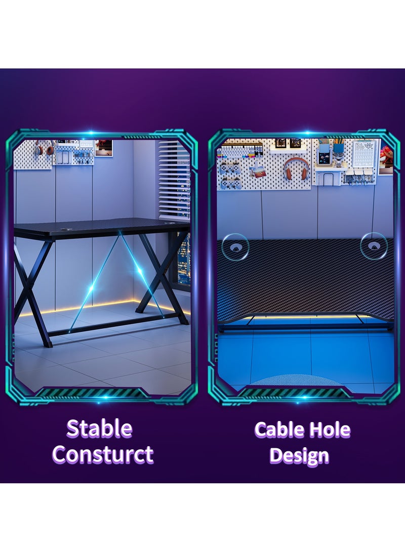 FAMAPY Gaming Table 100x54.5x75cm,Small Office Desk with Cable Hole, Compact  Gaming Desk,Carbon Fiber  PC Workstations - Image 4