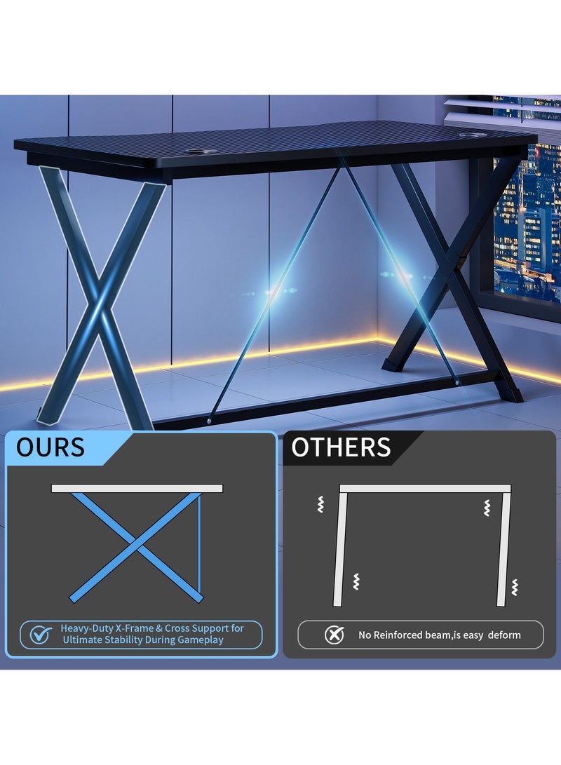 FAMAPY Gaming Table 100x54.5x75cm,Small Office Desk with Cable Hole, Compact  Gaming Desk,Carbon Fiber  PC Workstations - Image 5