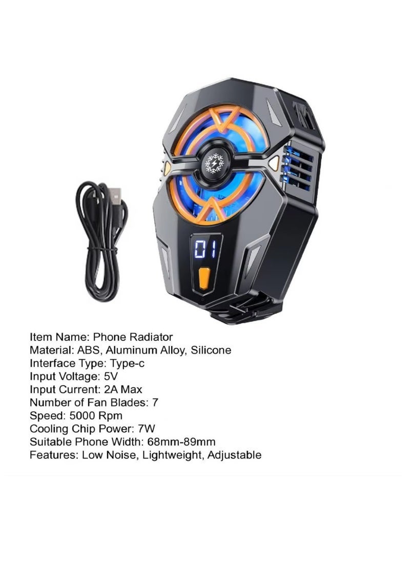 ELTRAZONE J20 Mobile Phone Cooling Fan – 3-Speed Game Cooler with Silent Semiconductor Radiator, Adjustable Clip Design, USB Powered, LED Light, Digital Display, Ultra-Quiet Heat Dissipation, Portable Phone Radiator for All Smartphones – Black - Image 2