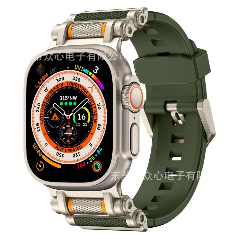 سوار ساعة ذكية سوار رياضي من السيليكون متوافق مع Apple Watch Ultra بملاءمة قابلة للتعديل وحزام بديل باللون أخضر قابل للتعديل - Image 2