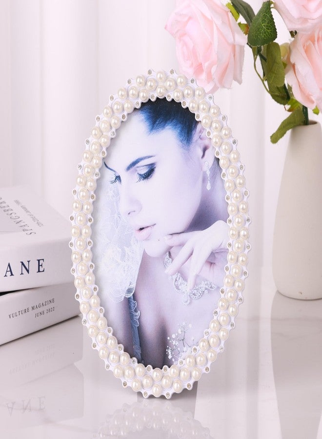 HOME ELEMENTS Oval Pearl Photo Frame, Decorative Tabletop Picture Frame with Rhinestones, Perfect for Home decor, Table Decor, Birthday, Anniversary, Special Occasions, Best for Gift - 13x18 cm - Image 1