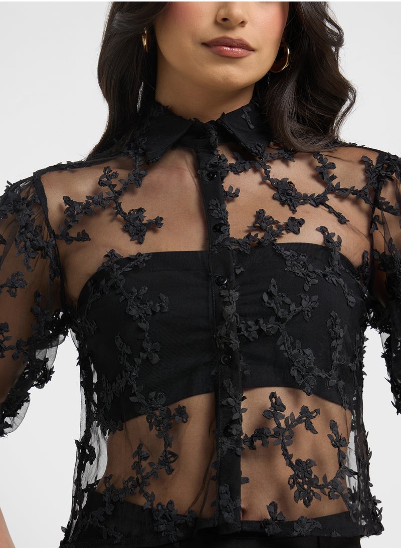 ELLA Sheer Button Down Shirt  - Image 3