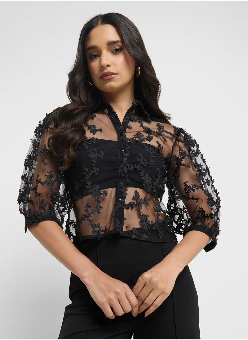 ايلا Sheer Button Down Shirt