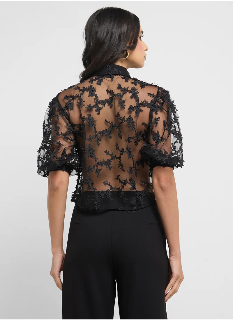 ايلا Sheer Button Down Shirt
