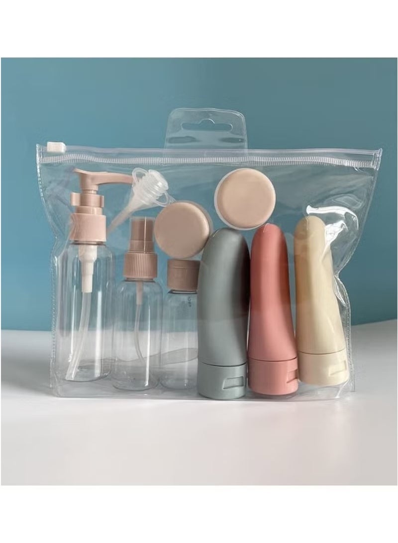 زجاجات سفر لمستحضرات التجميل، 11 قطعة، عبوات فارغة مانعة للتسرب وقابلة لإعادة التعبئة والضغط مع حقيبة - Image 1