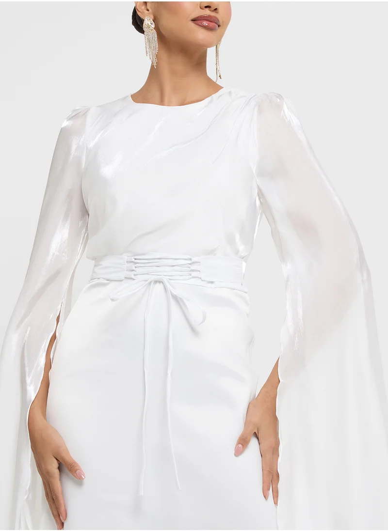 Khizana Ruuched Dress With Slit Sleeves