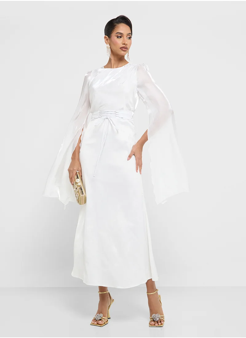 Khizana Ruuched Dress With Slit Sleeves