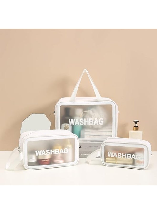 Toiletry Bags - Waterproof Cosmetic Laundry Bag Zipper Makeup For Women And Girls 3 Pieces Travel & Holiday Accessories PVC plastic and eco-friendly polyurethane leather Transparent - Image 2