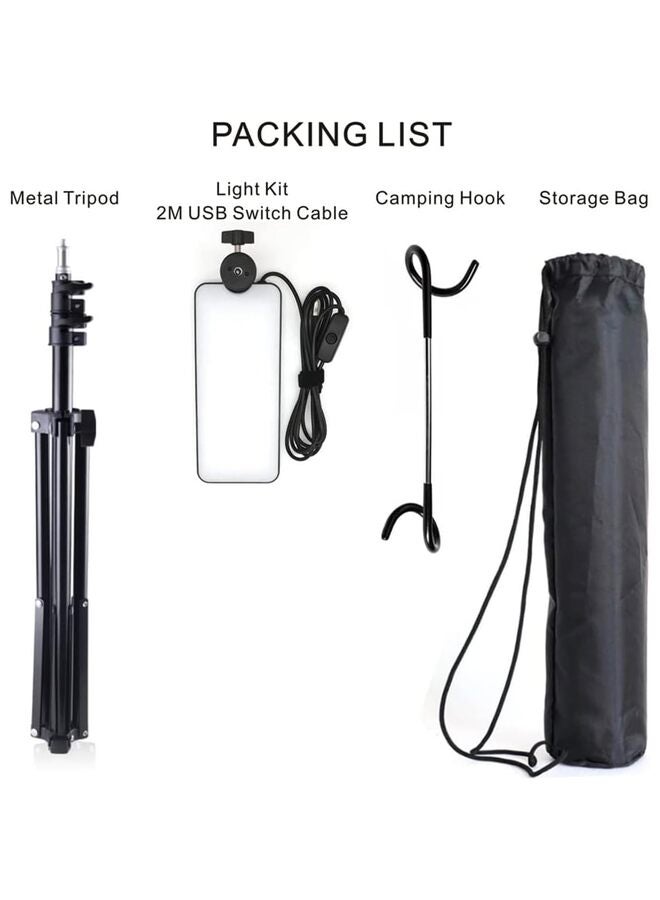 مصابيح تخييم محمولة، مصابيح عمل مع حامل، مصباح خارجي ثلاثي القوائم تلسكوبي وإضاءة تخييم، يتضمن خطاف تخييم - Image 2