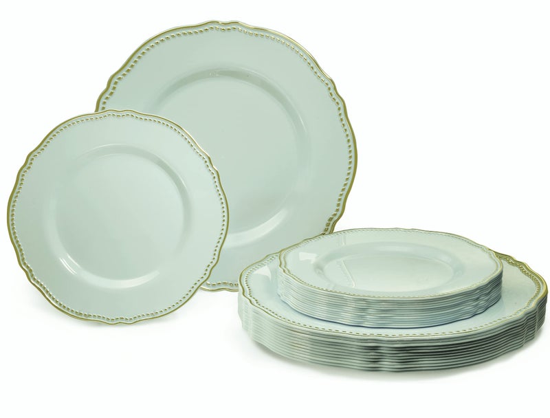 OCCASIONS  120 Plates Pack60 Guests Heavyweight Premium Wedding Party Disposable Plastic Plates Set 60 x 1025 Dinner  60 x 75 SaladDessert Rochelle SeafoamMint and Gold