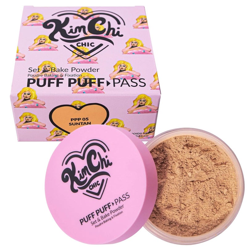 Kimchi Chic Beauty Puff Pass Set and Bake Powder Loose Face Powder with Extra Fluffy Setting Powder Puff Soft Tan Face Makeup for Uneven Skin Tone 05 Suntan