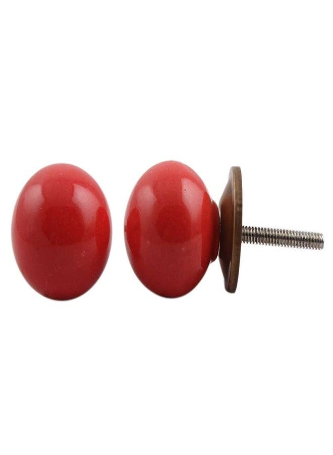 Indian-Shelf 2 Piece Red Round Solid Ceramic Premium Drawer Knobs for Kitchen Cabinet Hardware Door Decorative Dresser Pulls Crafts - Image 1