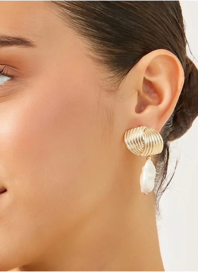 Styli Textured Pearl Drop Earrings