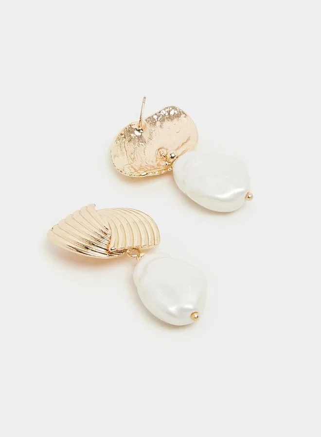 Styli Textured Pearl Drop Earrings