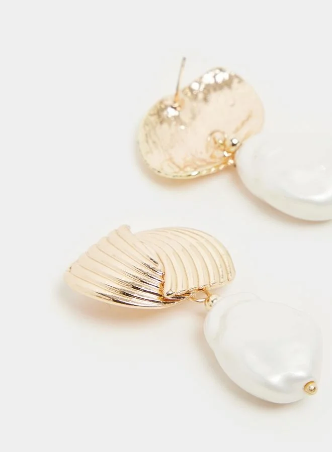Styli Textured Pearl Drop Earrings