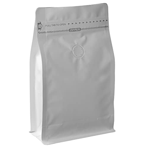 felipack 100 Count 32 Ounces /1 KG White Kraft Paper Coffee Bags - High Barrier Aluminium Foil Liner - Flat Bottom Coffee Pouches with Degassing Valve, Food Storage Bags with Rsealable Zipper & Easy Open Tape (100pcs, 32oz/1kg) - Image 1