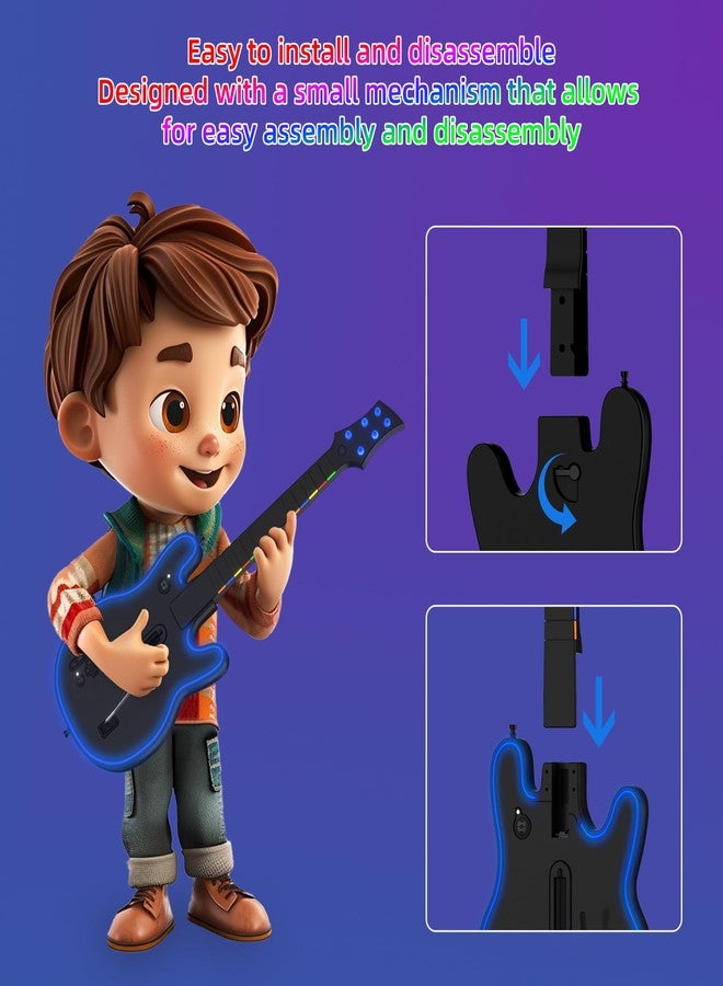 JOYTORN Wireless Guitar Controller Compatible with PS4/PC/PS3, Wireless Remote with Strap/RGB Light for Guitar Hero,Rock Band Games-Sleek Black - Image 5
