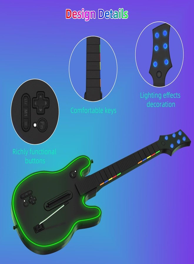 JOYTORN Wireless Guitar Controller Compatible with PS4/PC/PS3, Wireless Remote with Strap/RGB Light for Guitar Hero,Rock Band Games-Sleek Black - Image 3