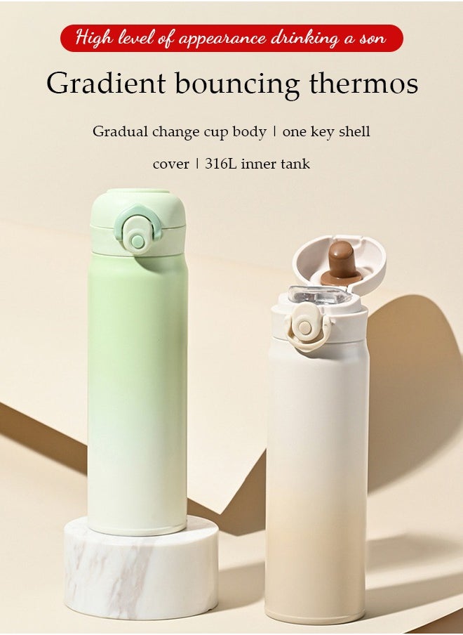 DUNISO Vacuum cup, portable insulated water cup with bounce lid, with handle and leak proof lock, suitable for home office and school work, 500ml, 22.2 * 6.5cm  - Image 3