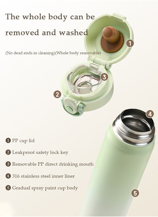 DUNISO - Vacuum cup, portable insulated water cup with bounce lid, with handle and leak proof lock, suitable for home office and school work, 500ml, 22.2 * 6.5cm - Image 1