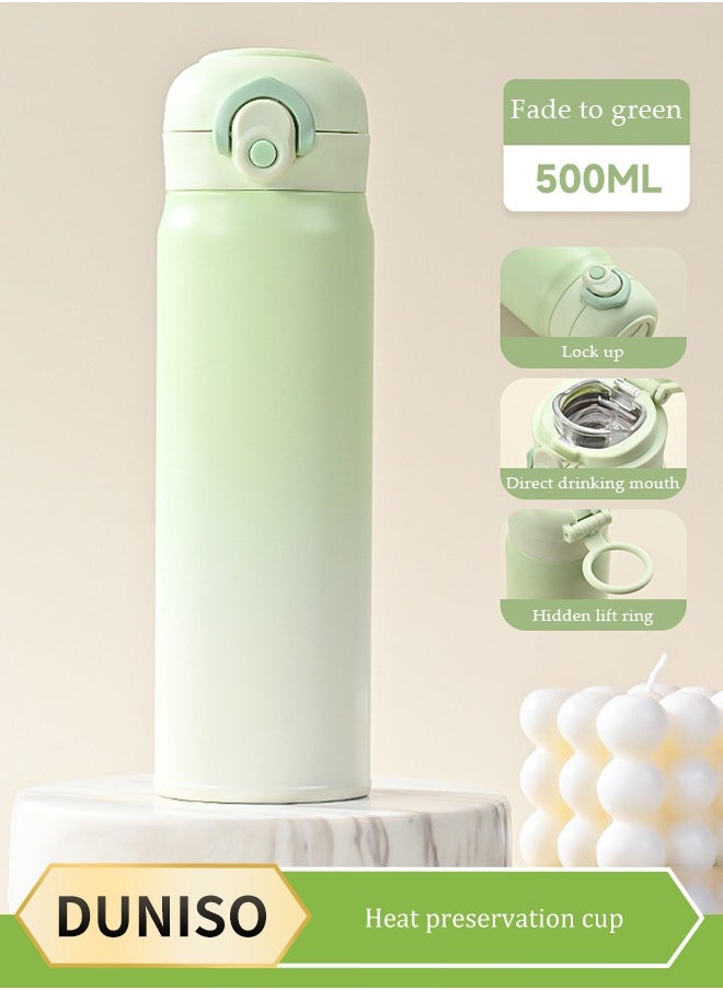 DUNISO Vacuum cup, portable insulated water cup with bounce lid, with handle and leak proof lock, suitable for home office and school work, 500ml, 22.2 * 6.5cm  - Image 1
