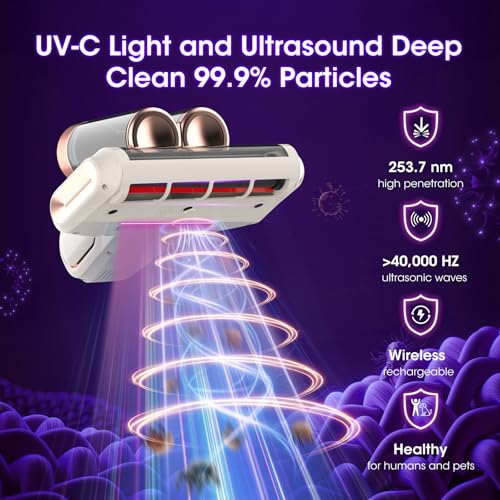 XIAOLANG Mattress Vacuum Cleaner Cordless 16Kpa Bed Handheld Vacuum, Vacuum Cleaner with 253.7nm UV-C Light,HEPA Filter & Ultrasonic, Portable Vacuums for Bed Sofa Couch Crib Gifts for women men her white - Image 3